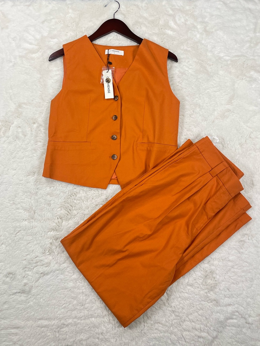 Commense Terracotta Wide-Leg Linen Vest & Trousers Set Size Large - Picture 2 of 12